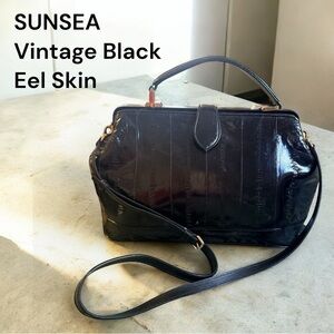 Sunsea Vintage Black Eel Skin Top Handle Crossbody 90s Structured Frame Bag